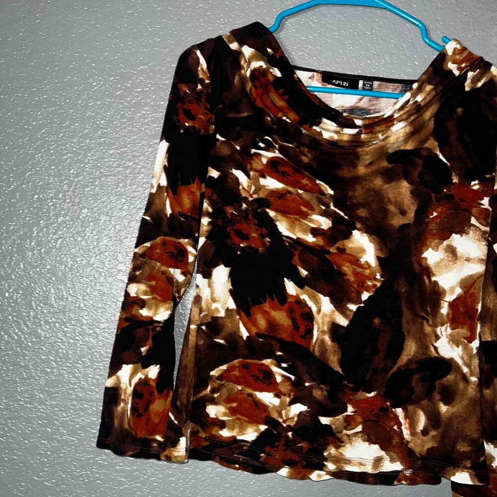 Apt. 9 Petite Small Brown Abstract Print Long Sleeve Cowl Neck Top PS - Picture 3 of 5